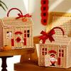 A74E-Rattan House Shaped Basket With Lid, Decorative Hand Woven Shelf Organizer Featuring A Folding Handle, Harvest Wicker Baske
