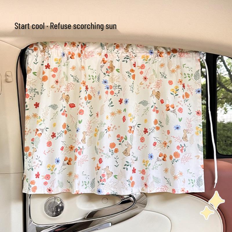 Summer Cartoon Cotton Car Sunshade Blackout Curtains with Suction Cups - Sun Protection and Heat Insulation.