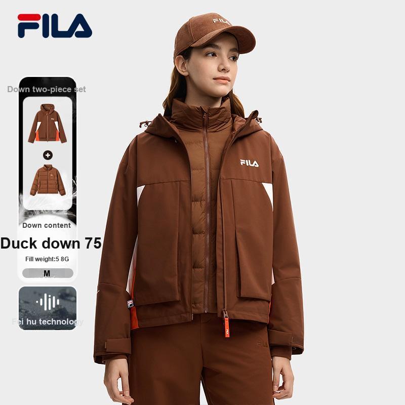 FILA Original Fashion Retro Casual Versatile Soft Comfortable Two-Piece Down Jacket Women outerwear Magnolia-Brown F11W549913FBN