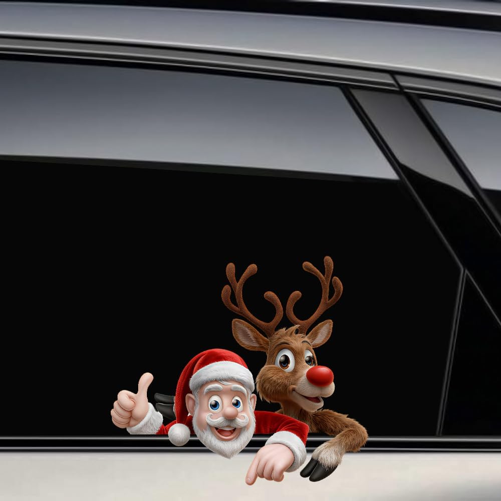 Merry Christmas Winter Decals,Santa Claus Reindeer Elf Car Window Stickers,Christmas Xmas Holiday Art Clings Decorations Accessories (Cartoon)