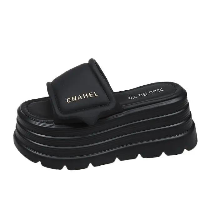 Fashion 8CM Slippers Women Fashion Platform Wedges Ladies Shoes High Chunky Slides Woman 2025 Summer Outdoor Beach Shoes Flat Sandals