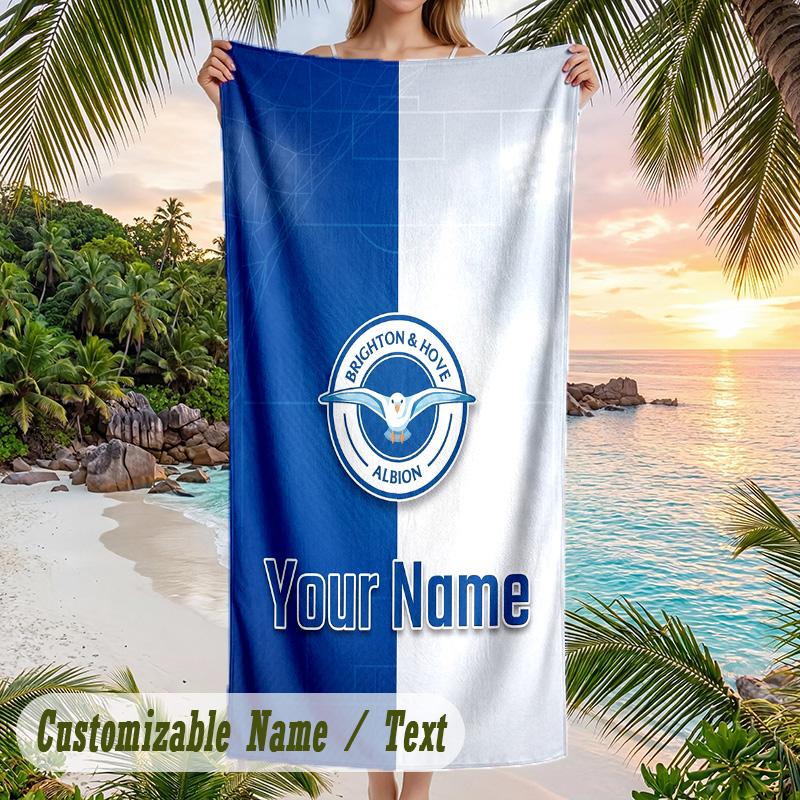 Beach Towel Brighton & Hove Albion Football Print Custom Name Text Soft Towel for Swimming Pool