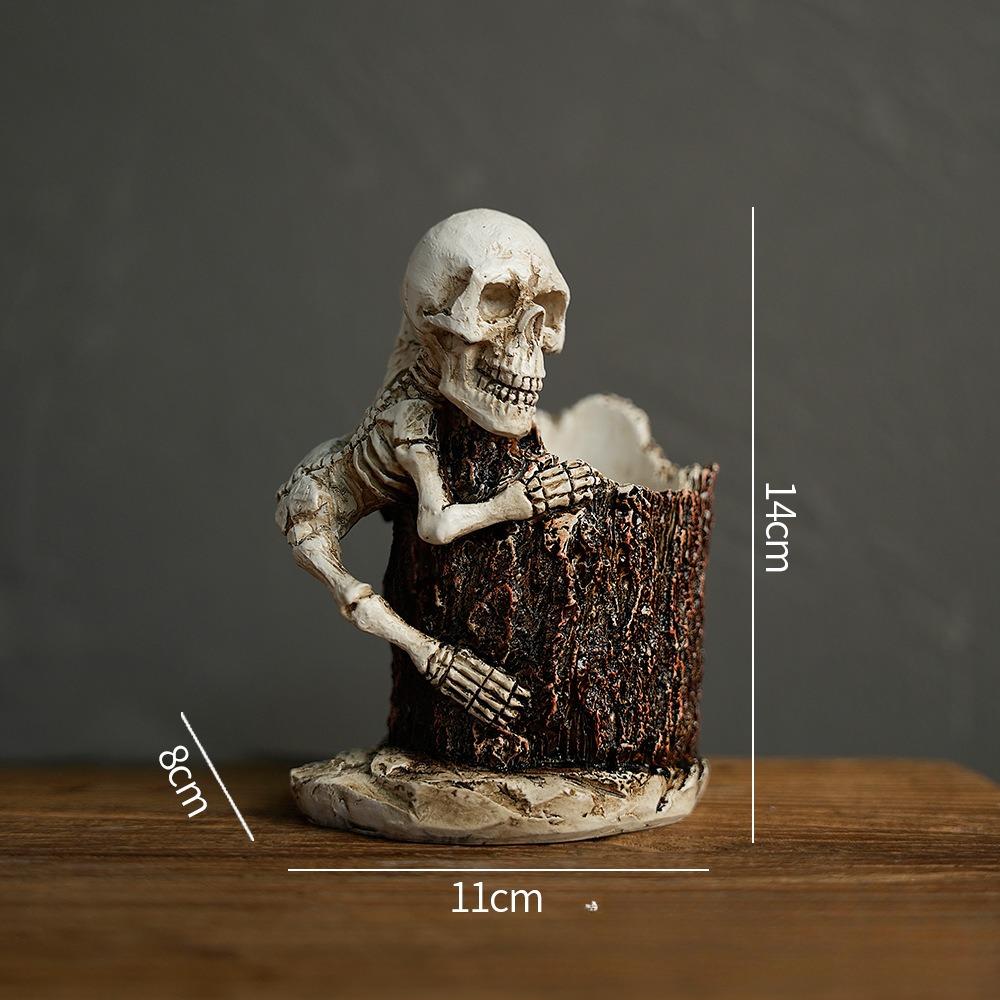 Halloween Decoration Skull Pen Makeup Brush Holder Creative Skeleton Toothbrush Flower Vase Home Office Desk Storage Box Ornamen