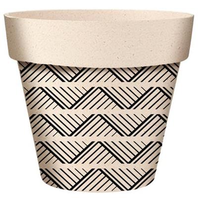 [A2157] - Black Beige 'Boho' Bamboo Plant Pot - 22x21 Cm