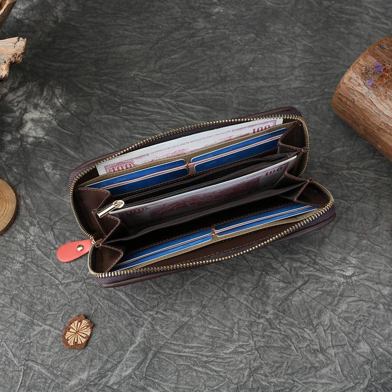 Portofel Lung Împletit din Piele Geantă cu Capacitate Mare Portofel cu Fermoar cu Mai Multe Sloturi