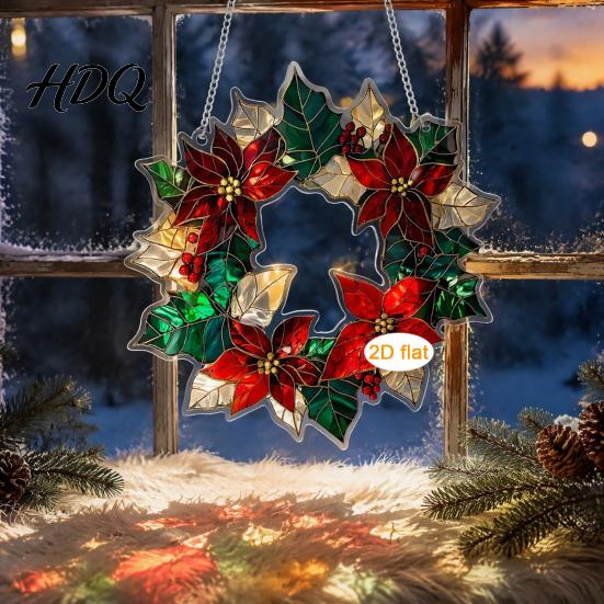 Decorative Bow Ornaments Acrylic Christmas Garland Pendant Double-sided Wreath Hanging Ornament Lightweight Double Sided Printed Decor with Lanyard
