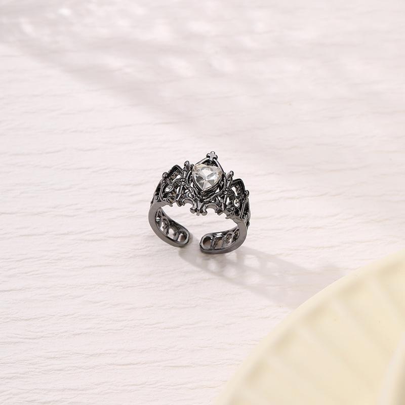 Gothic Cross Crown Love Ring Women's Niche Light Luxury French Medieval Ring Opening Adjustable Ring