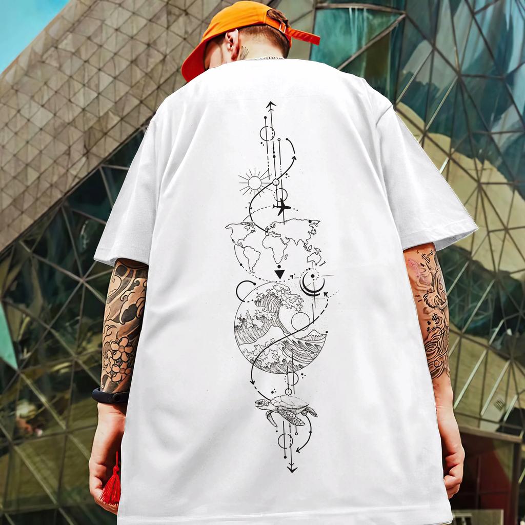 2024 yeni yaz erkek tişört 3d pusula baskılı kısa kollu Tees basit moda erkek giyim gevşek büyük boy tişört erkekler için