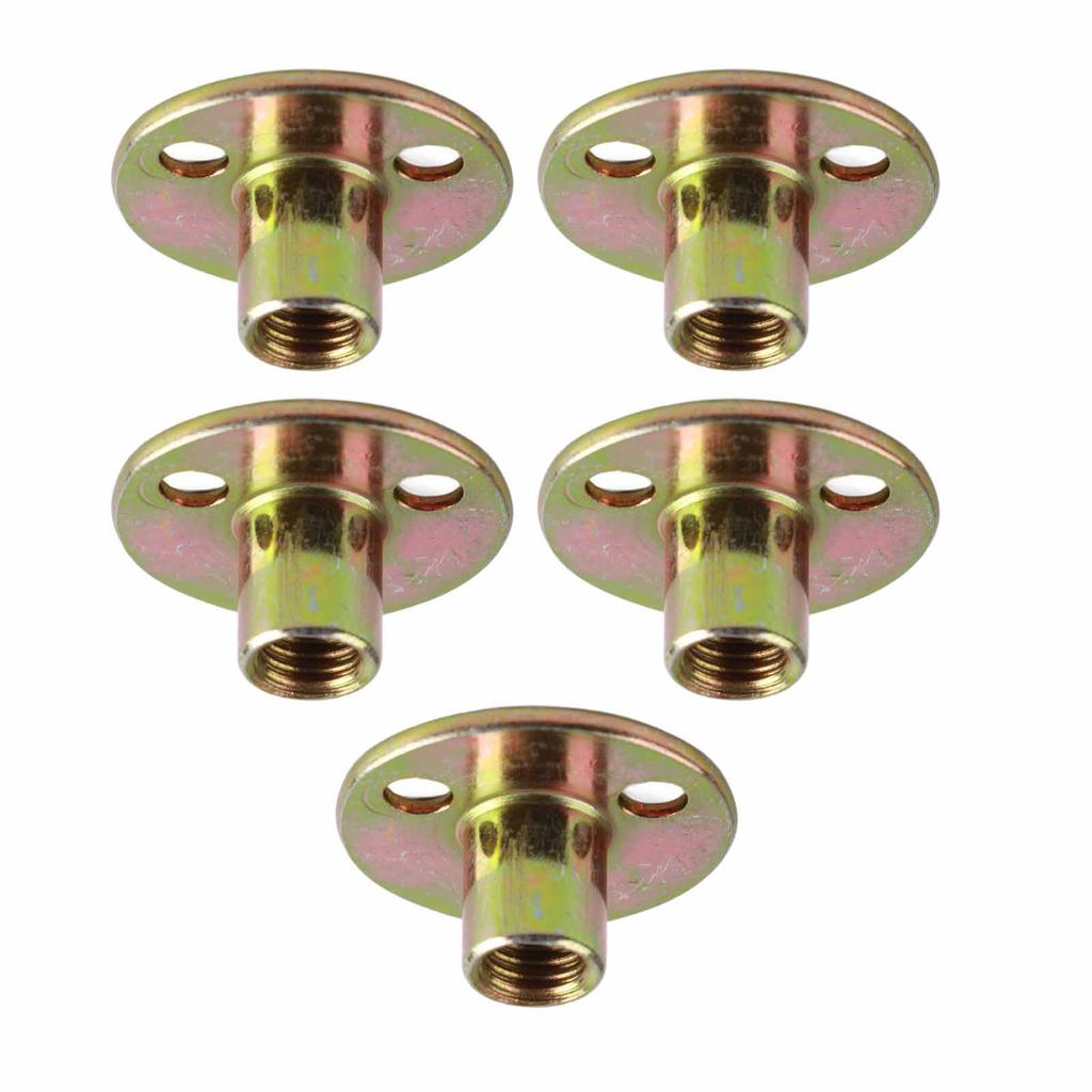 5 Pcs T Nut Flange 3 Hole Galvanized Iron Furniture Fixing Tee Round Base NutM10