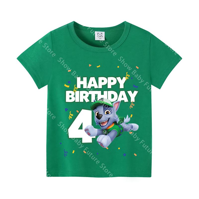 Round Neck Cartoon Cotton T Shirt for Boys Girls Cute Rocky Summer Birthday Number Tee Shirt Clothes Anime Tops Gifts
