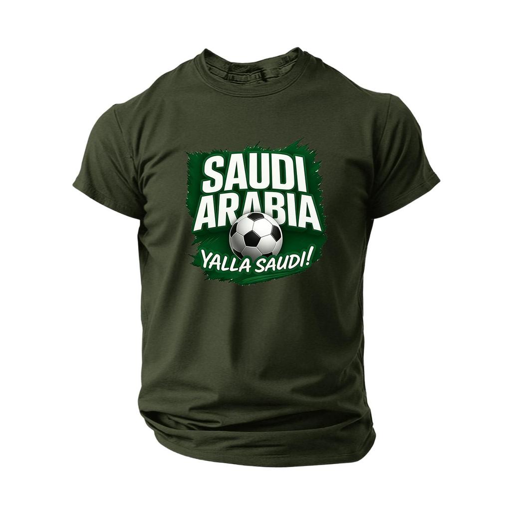 Men's Short Sleeve Crew Neck T-Shirt Featuring Saudi Arabia Football Graphic Print Casual Fit Comfortable Material Suitable for Everyday Wear