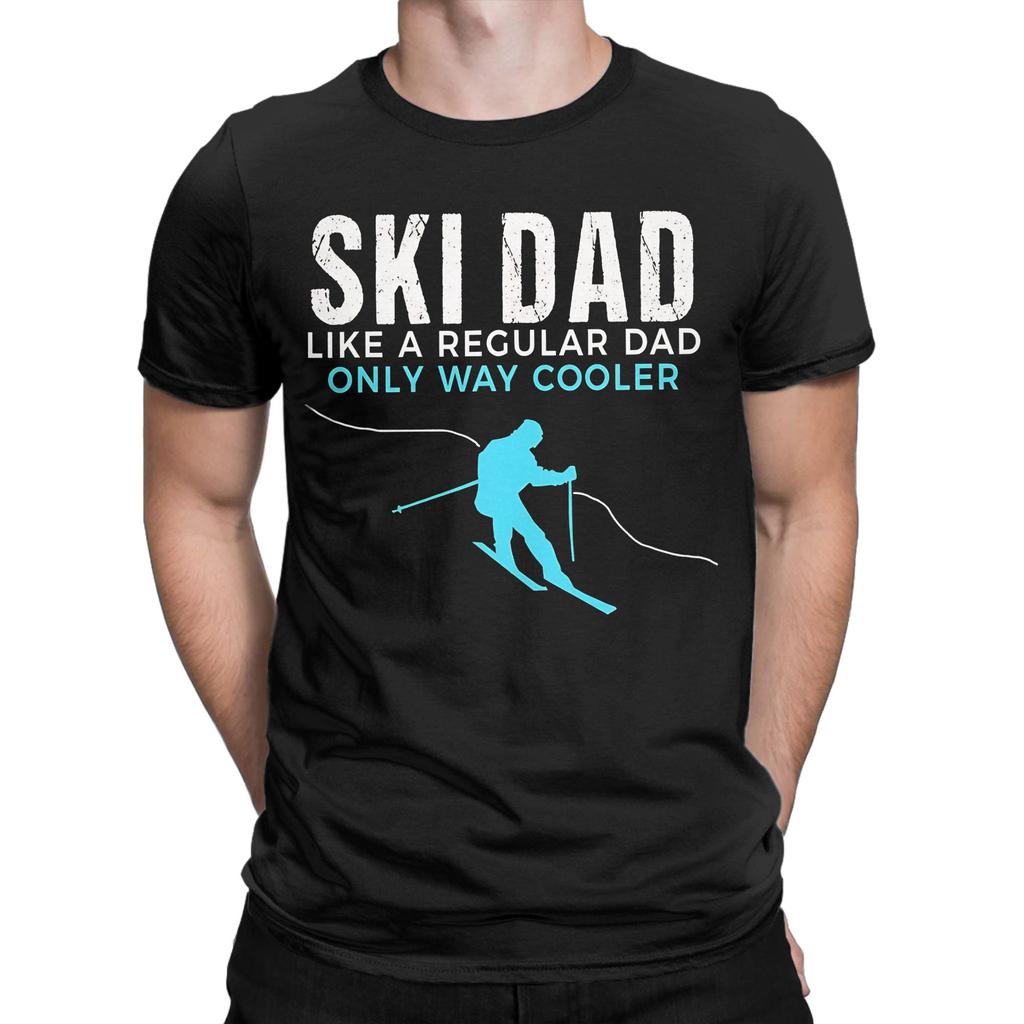 Ski Dad Skiing Player TShirts for Men  Vintage Cotton Tees Round Collar Short Sleeve T Shirt Gift Idea Clothes