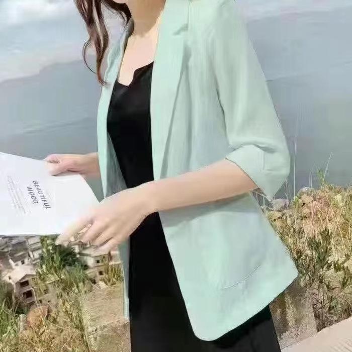 Women's Cotton Linen Blazer - Spring/Summer 2025 British Style, Casual Sun Protection Jacket