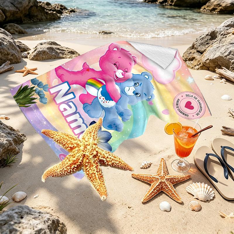 Custom Name Personalized Care Bears Print Beach Towel, for Trip Camping Beach Party Home Decor, Birthday Gift for Family & Friends