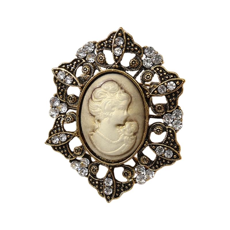 Dateless Lady Portrait Brooch Vintage Inspired Design In Gilded Alloy Fashion Pin Accessories For Dress Decoration