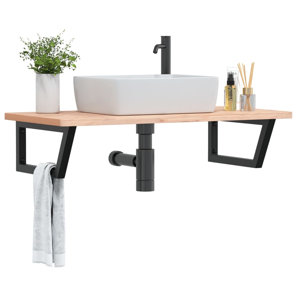 Vidaxl Estante de Pared Debajo del Lavabo, Acero y Madera Maciza de Haya