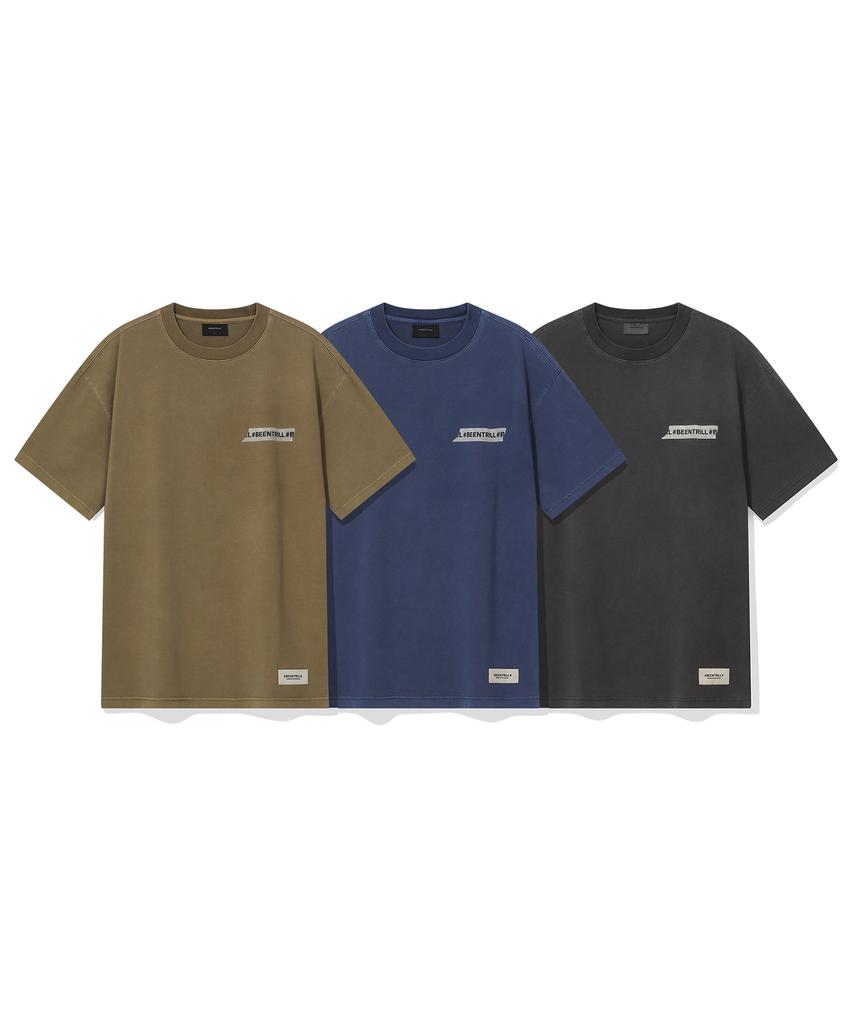 BEENTRILL Vintage Masking Taping Dyed Short Sleeve T-Shirt (Brown)