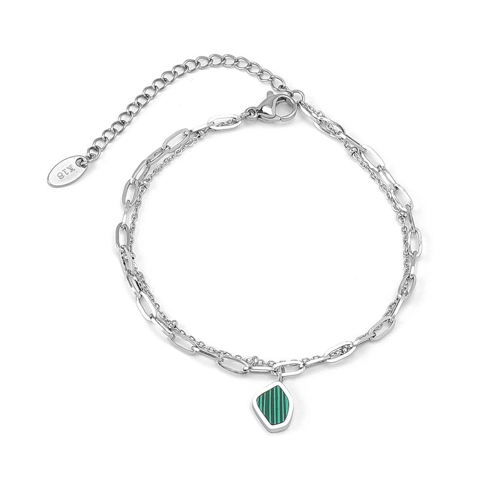 18K Vintage Hong Kong Style Double-Layer Titanium Steel Bracelet for Women