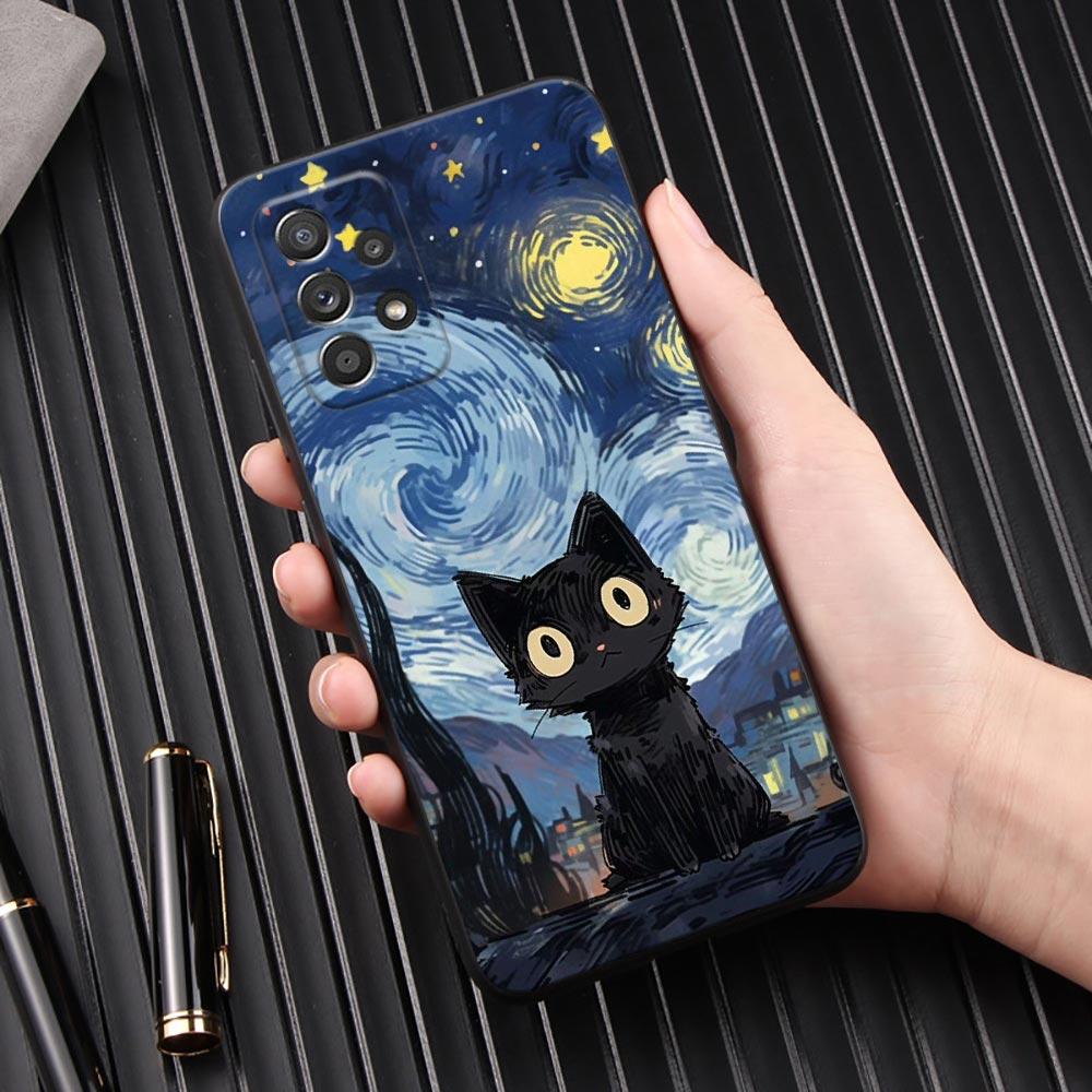 Painting Starry Sky Cat Phone Case For Samsung Galaxy A57 A56 A37 A55 A36 A26 A54 A52 A35 A34 A25 A17 A16 A15 A07 A06 Soft Cover