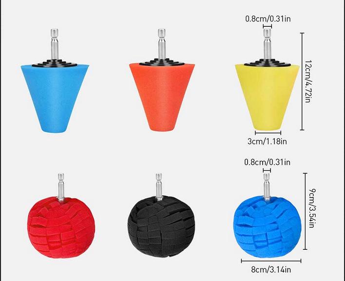 Tapered Car Detailing Kit: Polishing Wheel & Spherical Sponge Pads