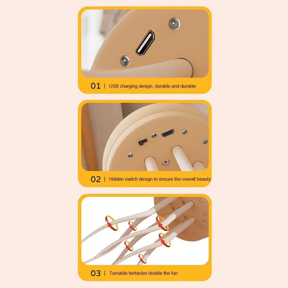 3D Jellyfish Night Light Creative Voice Control Light Flexible Tentacles Type-C Charging Bedside Lamp for Holiday Children Gift