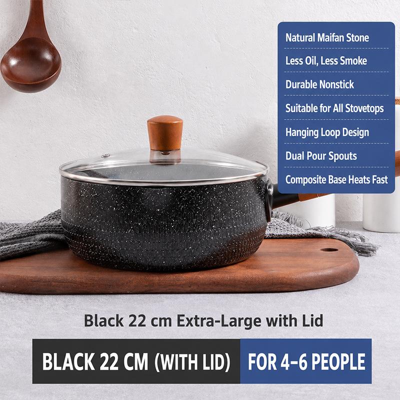 Japanese-style Snow Flat Pot Maifanite Non-Stick Glass Lid Induction Cooker Soup Baby Food Noodle Mini Cooking Pot