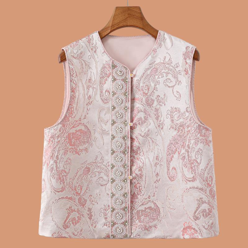 

Spring & Autumn Chinese-Style Vest for Middle-Aged & Elderly Women with Frog Buttons L (125-150 Jin) рожевий