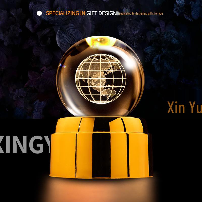 Creative Rotating Crystal Ball Night Light: Decorative Craft for Bedroom Atmosphere and Festive Gift.