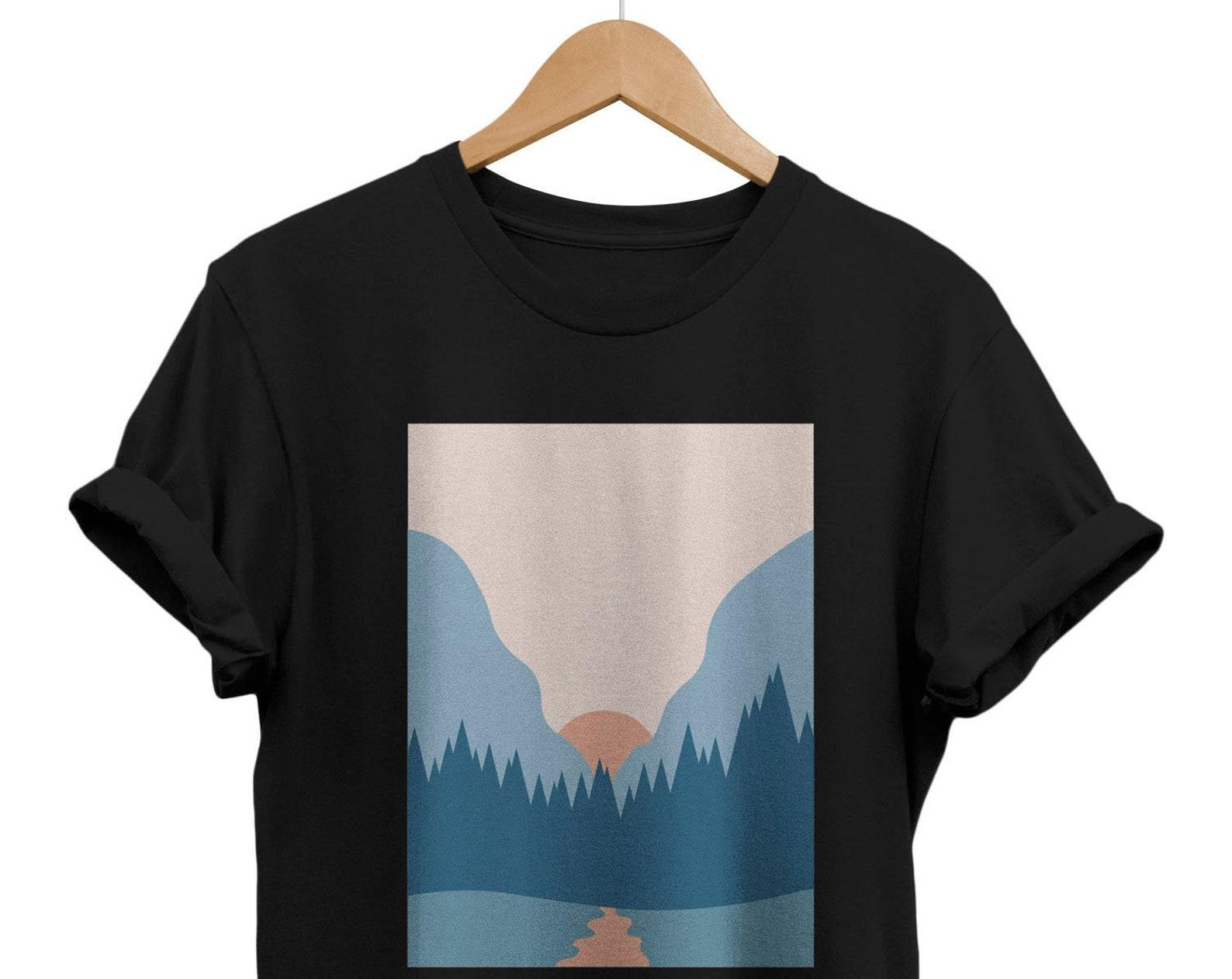 Blue Lake T-shirt: Abstract Geometric Landscape Tee S