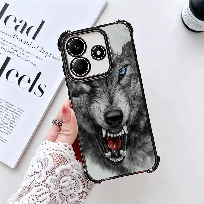 Wolf Moon Animal Plating Phone Case For Xiaomi Redmi Note 14 15 Pro Plus 13 12 11 11S 11T 10 9S 9 5G Anti-Fall Airabag Cover