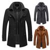 Men Woolen Coat Double Stand Collar Long Sleeve Single-Breasted Solid Color Jacket with Pockets Autumn Winter Mid-length Outwear