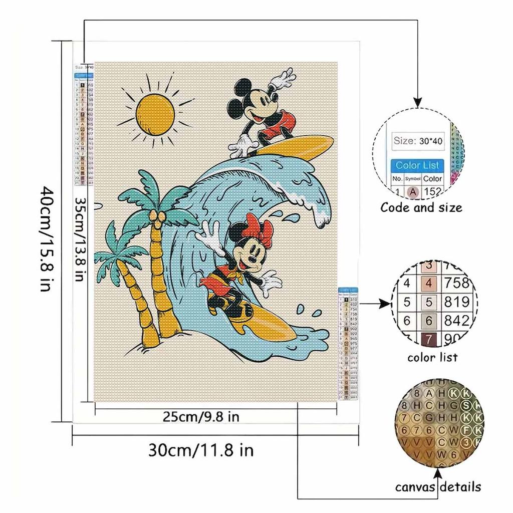 DIY Diamond Painting Mickey Minnie Is Surfing Cross Stitch Kit Mosaic Art Diamond Painting Full Circle Diamond Home Decoration