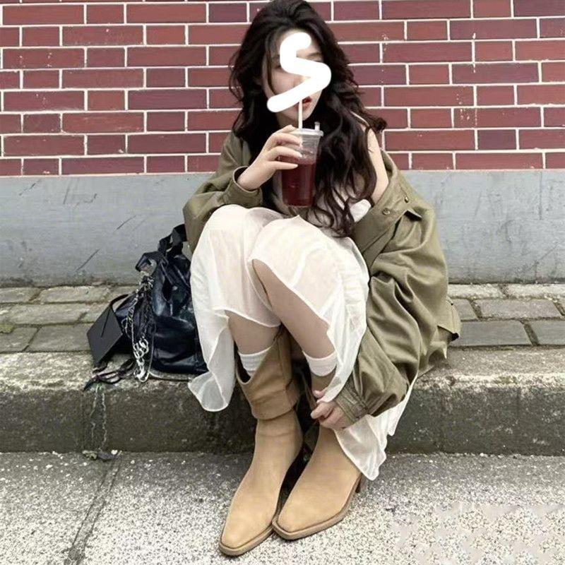 Pile boots short khaki autumn heightening merard boots high heel retro western boots retro knight boots