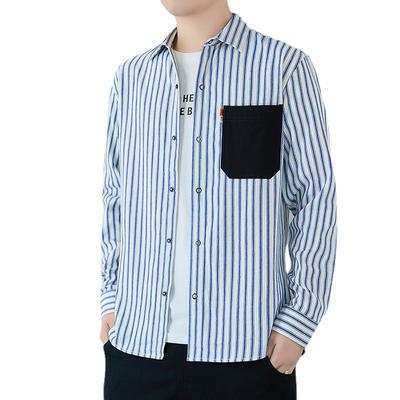 Ριγέ πουκάμισο Άνοιξης και Φθινοπώρου Ανδρικό Casual Πλυμένο Πουκάμισο