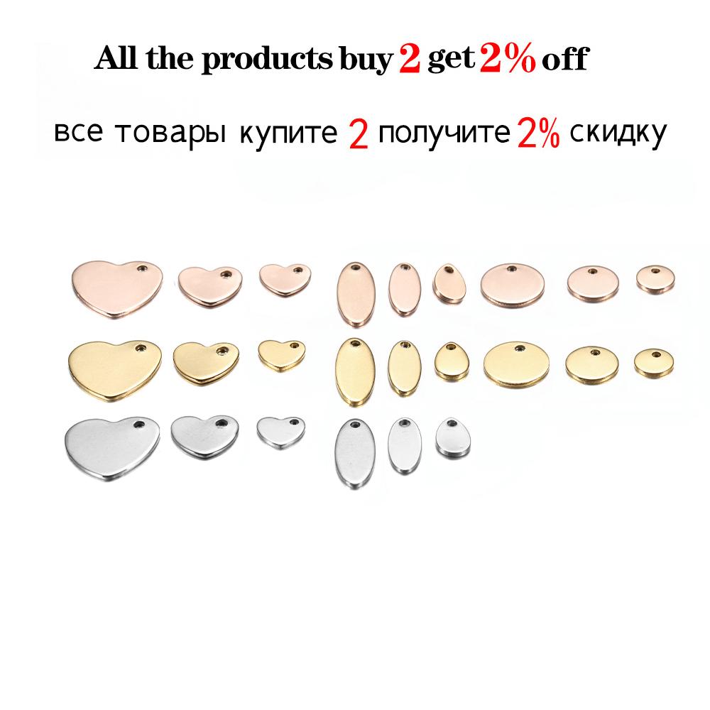 20Pcs Gold/Rose Gold Stainless Steel Charms Dog Tag Heart-Shaped Water Drop Oval Blanks Pendant Charms For DIY Jewelry Making