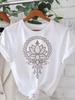 Damen Soft Atmungsaktiv Mandala für Lotus Print T-Shirt - Lässige Passform für Sommer Frühling - Weiß mit Komplexem Schwarz für Lotus Design