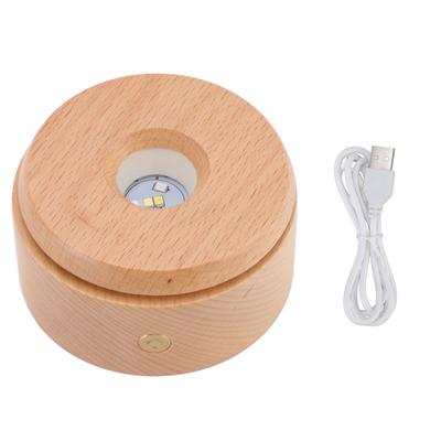 Wooden LED Display Base Rotatable Multi Mode Wood Light Display Base Touch Dimming Crystal 3D Art