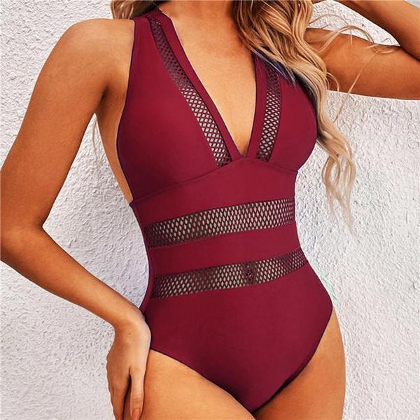 

Сетчатый лоскутный купальник женский цельный купальник женский пуш-ап бикини купальщики S красный