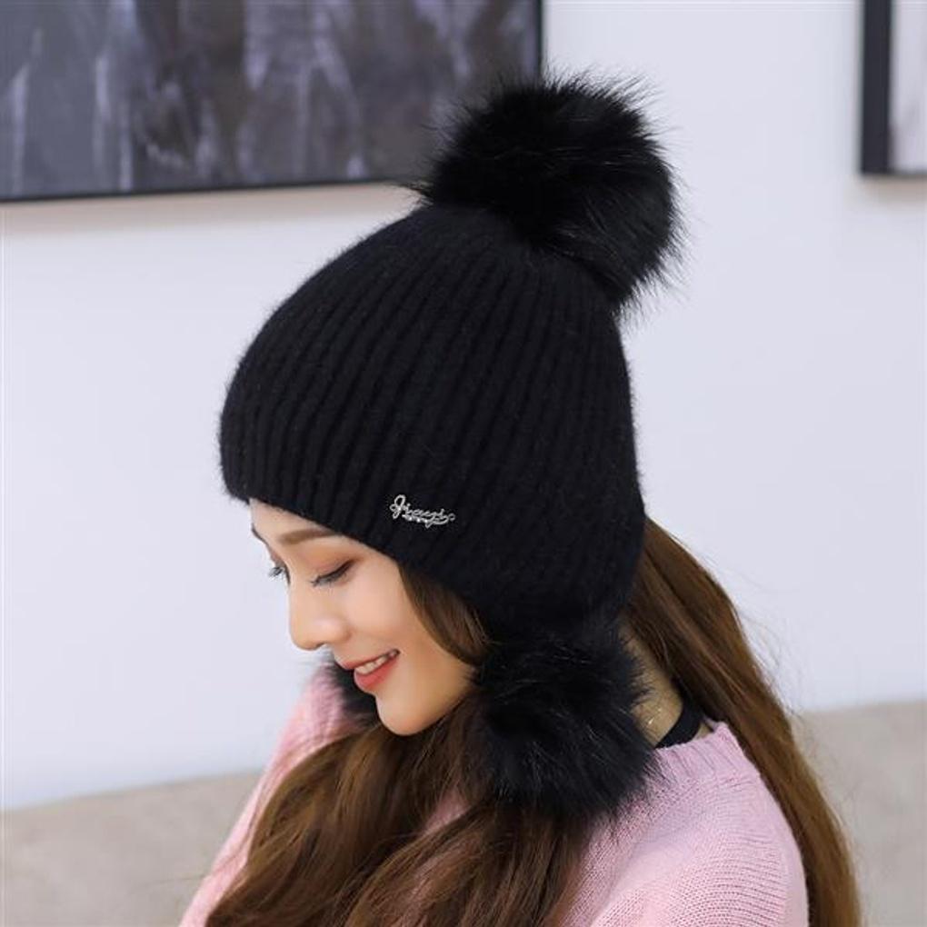 Windy Angora Fur Hat (Black) / Women's Winter Hat