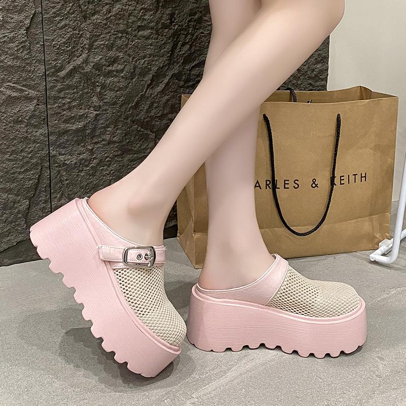 2025 New Non-slip Platform Female Mesh Breathable Half-toe Baotou Slippers Casual Versatile Beach Shoes Slides Women Sandalias