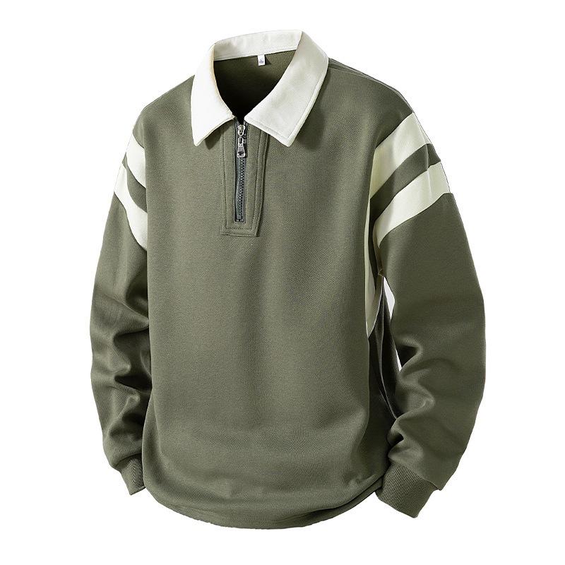 Men S American Vintage Half Zip Polo Sweatshirt Loose Contrast Color Casual Top