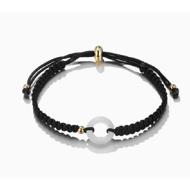 Favored Series Natural Jadeite Peace Buckle Black Rope Bracelet Couple s Bracelet Women s Handmade Woven Friendship Jewelry Peace Buckle Bracelet Wom