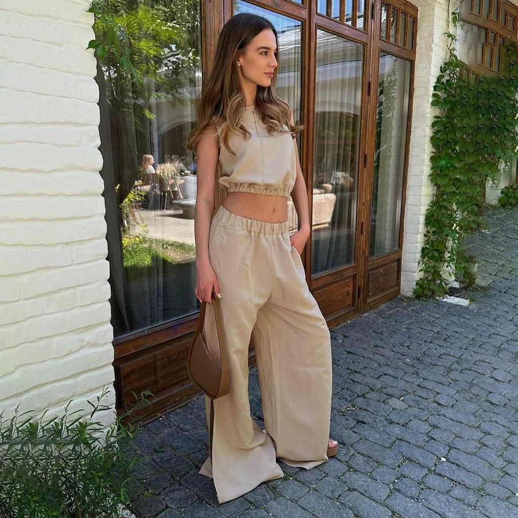 Women's Two-piece Wrinkled Lapel Sleeveless Shirt High Waist Drawstring Shorts Large Size Set Fashion Suits