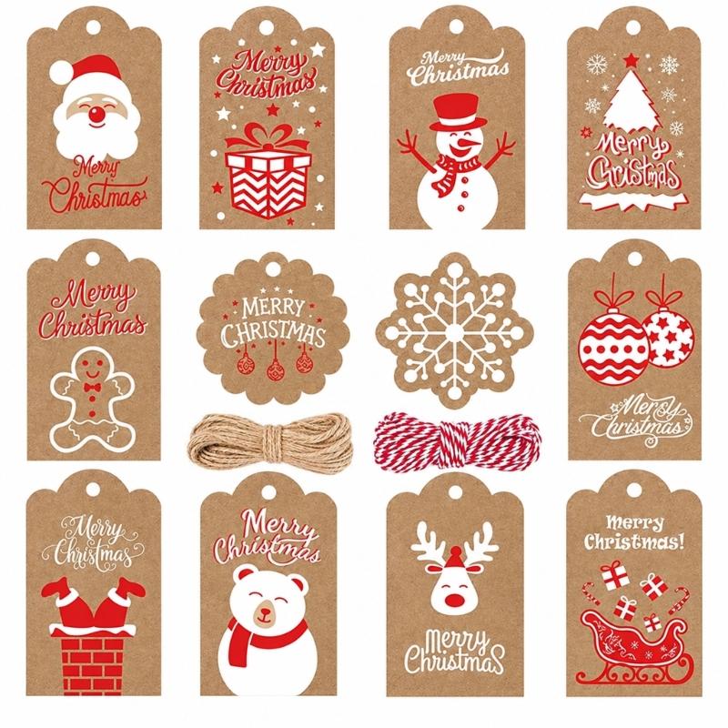 Christmas Gift Label and Reading Marker Set, 120 Paper Labels with String for Presents, Greeting Cards, Table Cards, and Party Favors
