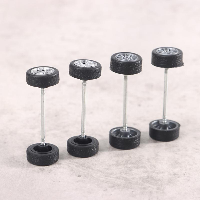1Set 1:64 Car Wheels For Hotwheels Rubber Tire With Wheel Axle Model Modified
