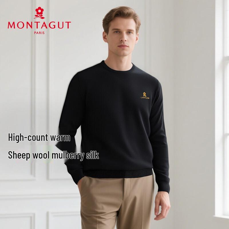 MONTAGUT Men's Merino Wool & Silk Blend Round Neck Sweater
