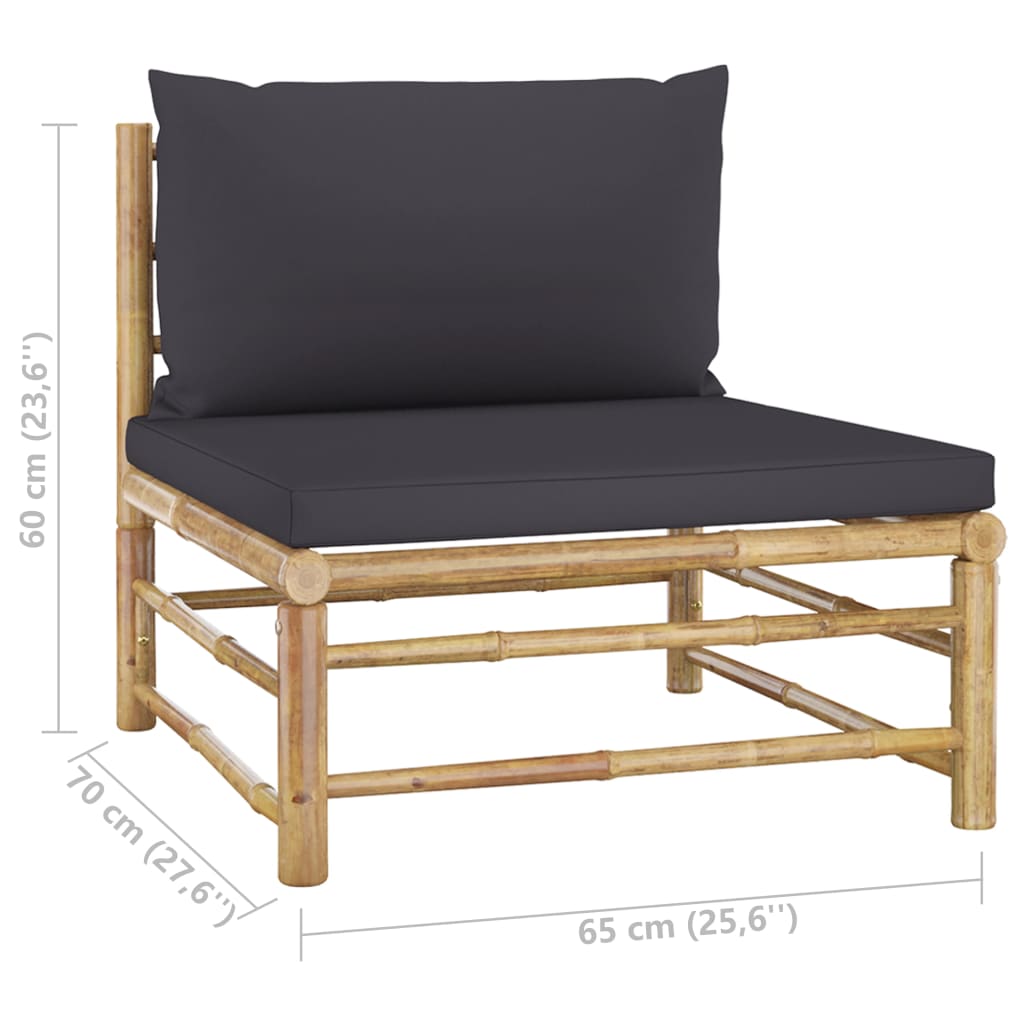 6 Pc. Garden Lounge Set with Dark Grey Cushions Bamboo