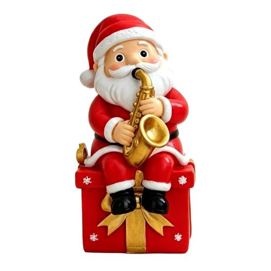 Cartoon Santa Sculpture Christmas Singing Claus Figurine,Cartoon Saxophone Resin Xmas Decor Statue, Festive Sitting Desktop Decoration Desk