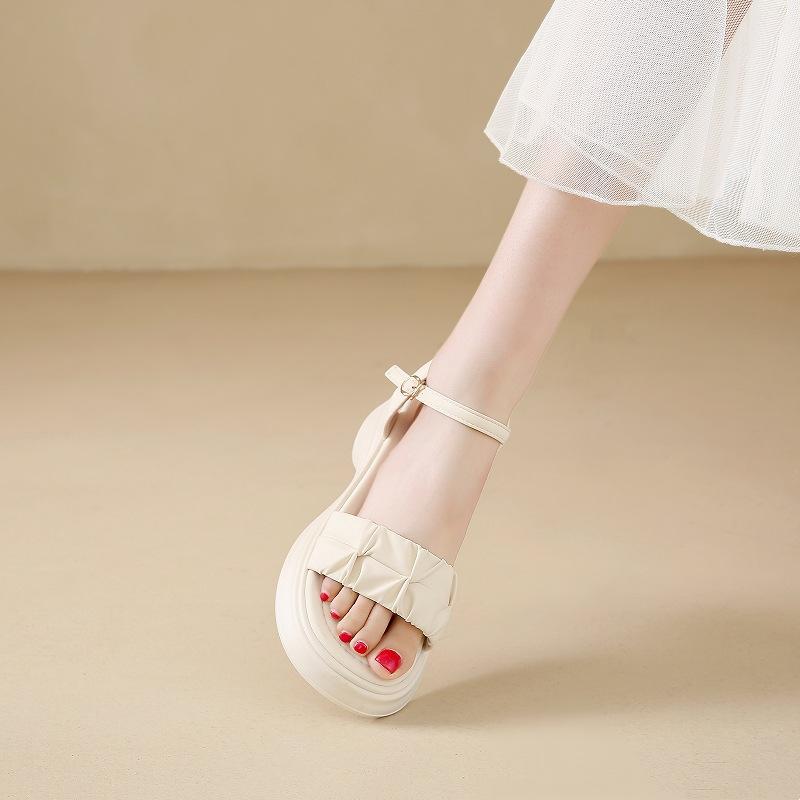 Thick-soled heightening sandals women's outer wear summer new 2025 versatile flat-soled fairy style with skirt one-word sandals