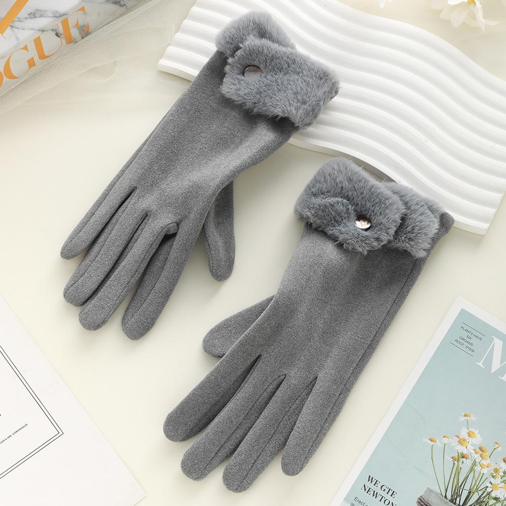 Women's Cute Bow Touchscreen Gloves for Autumn & Winter - Warm, Thickened Velvet, Cold-Proof for Outdoor Cycling